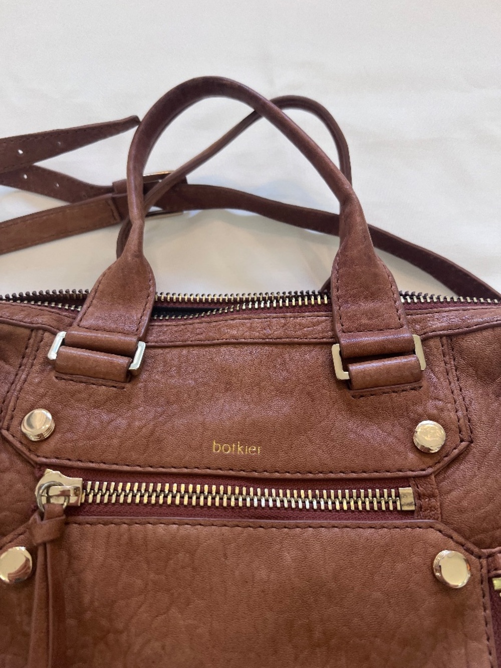 Botkier Satchel Bag Tan Pebbled Leather Gold Hardware Handbag - Picture 3 of 9
